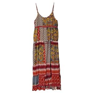 America & Beyond Fuchsia Rose Paisley‎ Dress Size Medium – Boho Maxi Patchwork